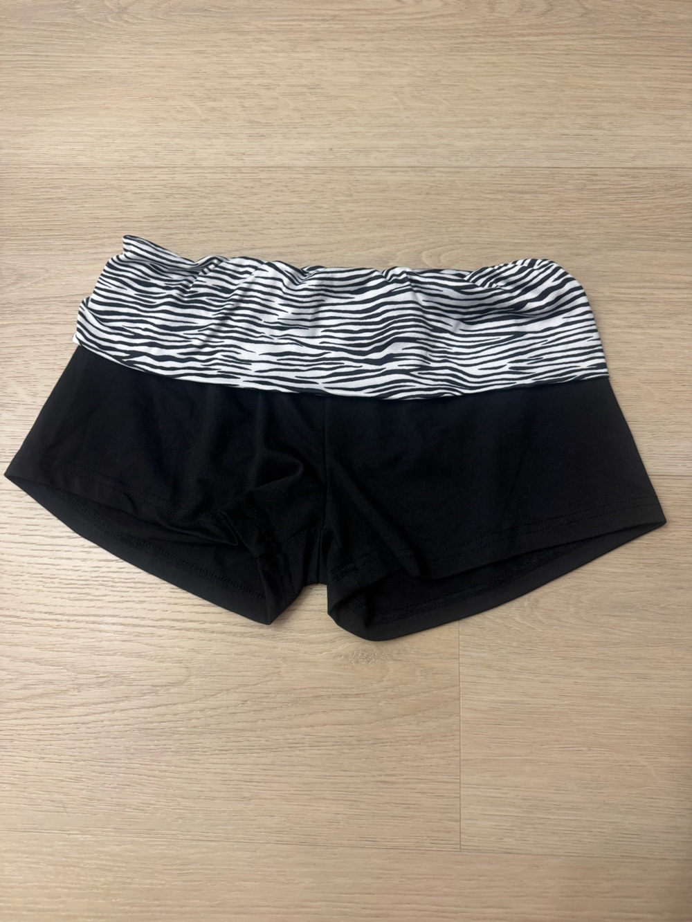 Pink Rose Black Shorts with Black & White Zebra Fold-Over Waistband